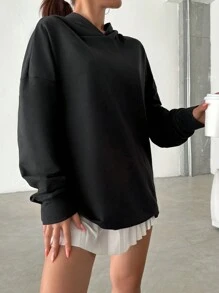 RueChic Floral & Letter Graphic Drop Shoulder Hoodie - Black - View 4