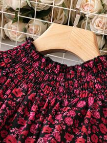 SHEIN LUNE Plus Ditsy Floral Print Flounce Sleeve Blouse - Red - View 3