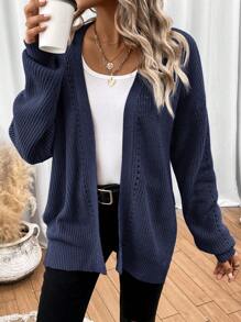 SHEIN LUNE Áo khoác cardigan thiết kế giản dị thả vai - Xanh đậm - Xem 4