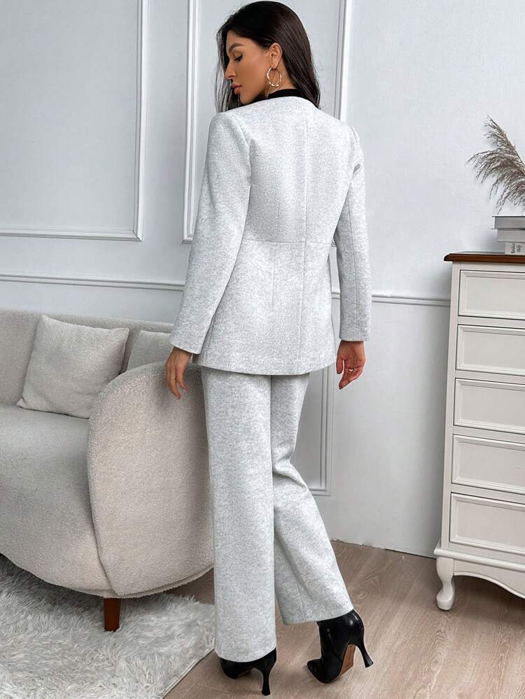 Solid Button Front Coat & Pants