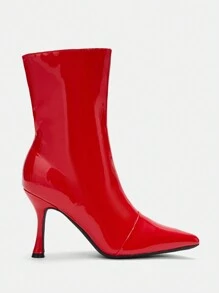 CUCCOO SZL Women's Fashionable Pointed-toe Red Patent Leather Ankle Boots With Mid Heels For Party & Date - Red - View 12