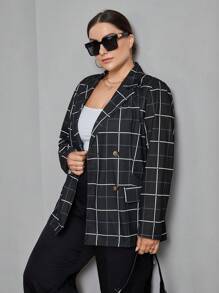 SHEIN Essnce Plus Blazer À Carreaux À Bouton