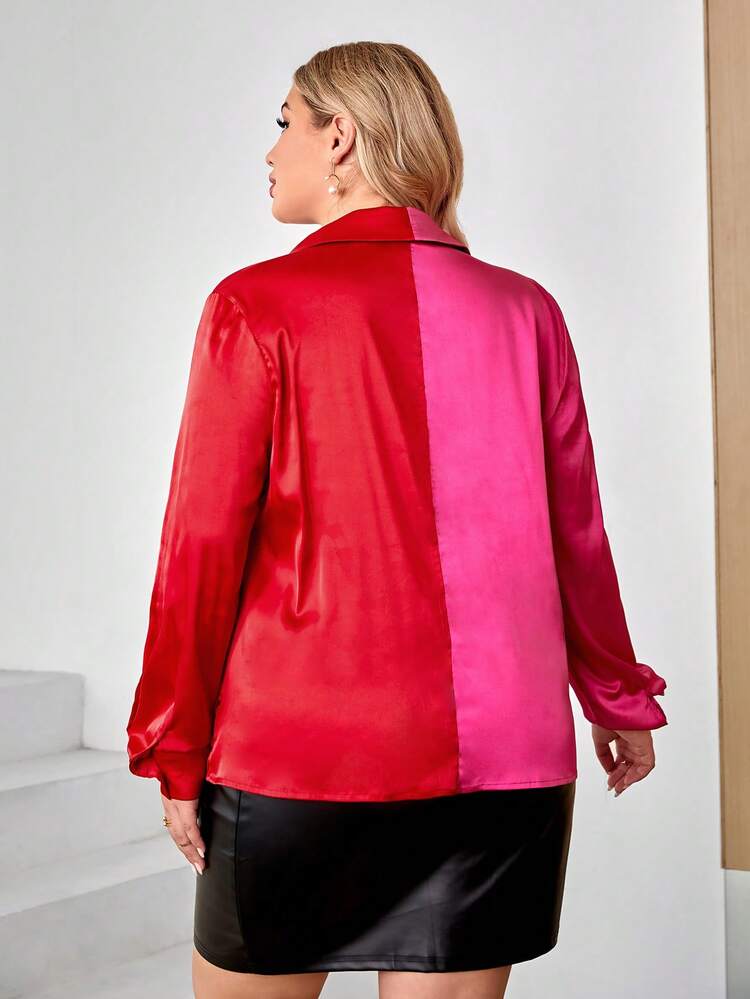 Plus Two Tone Button Front Shirt