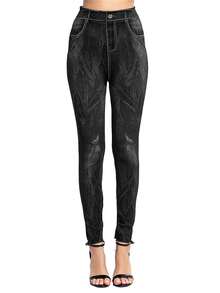 Denim Effect Leggings - Black - View 3