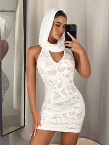SHEIN ICON Cut Out Hooded Bodycon Dress - White - View 6