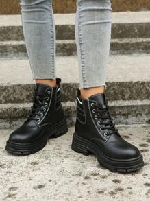 New Arrival Women's Fashionable Motorcycle Short Boots With Thick Soles In British Style For Autumn And Winter - Black - View 3