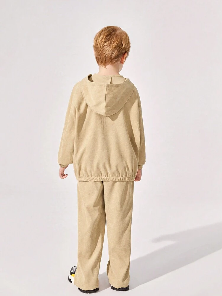 Tween Boy Letter Patched Detail Drop Shoulder Hoodie & Split Hem Pants