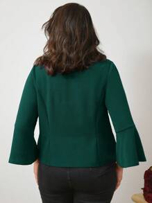 EMERY ROSE Plus Solid Open Front Blazer - Dark Green - View 2