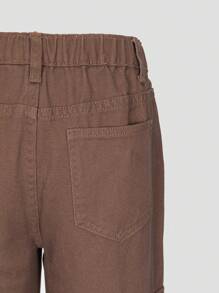 Teen Girl Flap Pocket Side Cargo Jeans - Coffee Brown - View 8