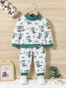 SHEIN 男嬰卡通圖案衛衣和衛褲 - 彩色 - 查看 1