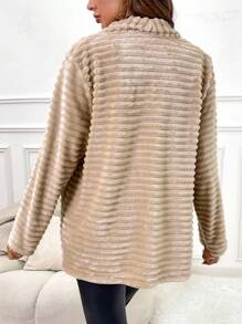 SHEIN Maternity Waterfall Collar Open Front Coat - Khaki - View 2