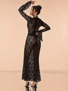 Valentine Flare Sleeve Lace Mermaid Hem Dress,Ladies' Gothic Sexy Clothing,Christmas Dress - Black - View 2