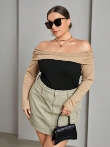 SHEIN Essnce Talla grande Camiseta de hombros descubiertos doblado delantero - Multicolor - Ver 3