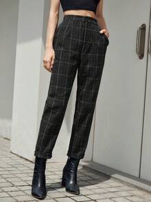 BizChic Plaid Print Slant Pocket Pants - Dark Grey - View 3