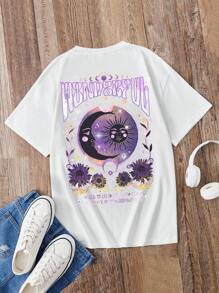 青少年女孩花和標語圖案T恤 - 白色 - 查看 1
