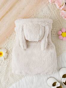 女嬰 3D 耳朵設計連帽拉鍊泰迪背心夾克 - 杏色 - 查看 2