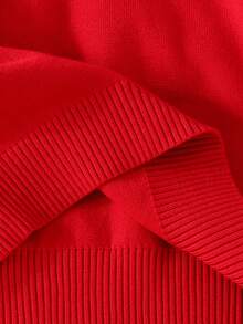 SHEIN Tween Girl Pearls Beaded Ruffle Trim Bow Front Raglan Sleeve Sweater - Red - View 5