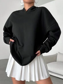 RueChic Floral & Letter Graphic Drop Shoulder Hoodie - Black - View 5