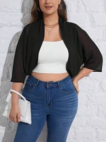 SHEIN Essnce Talla grande Cazadora unicolor con parte delantera abierta - Negro - Ver 1