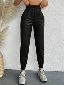 EURMUSE Paperbag Waist Sweatpants - Black - View 1
