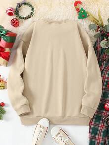 Áo nỉ lót nhiệt in slogan giáng sinh dành cho dịp Giáng sinh - Màu Khaki - Xem 2
