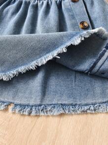 SHEIN Chica Joven ribete con fruncido Camiseta & ribete crudo bajo asimétrico Falda & Bolso