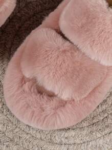 女式厚底增高奶茶棕色時尚毛茸茸室內拖鞋單雙帶拖鞋外出 - 粉色 - 查看 6