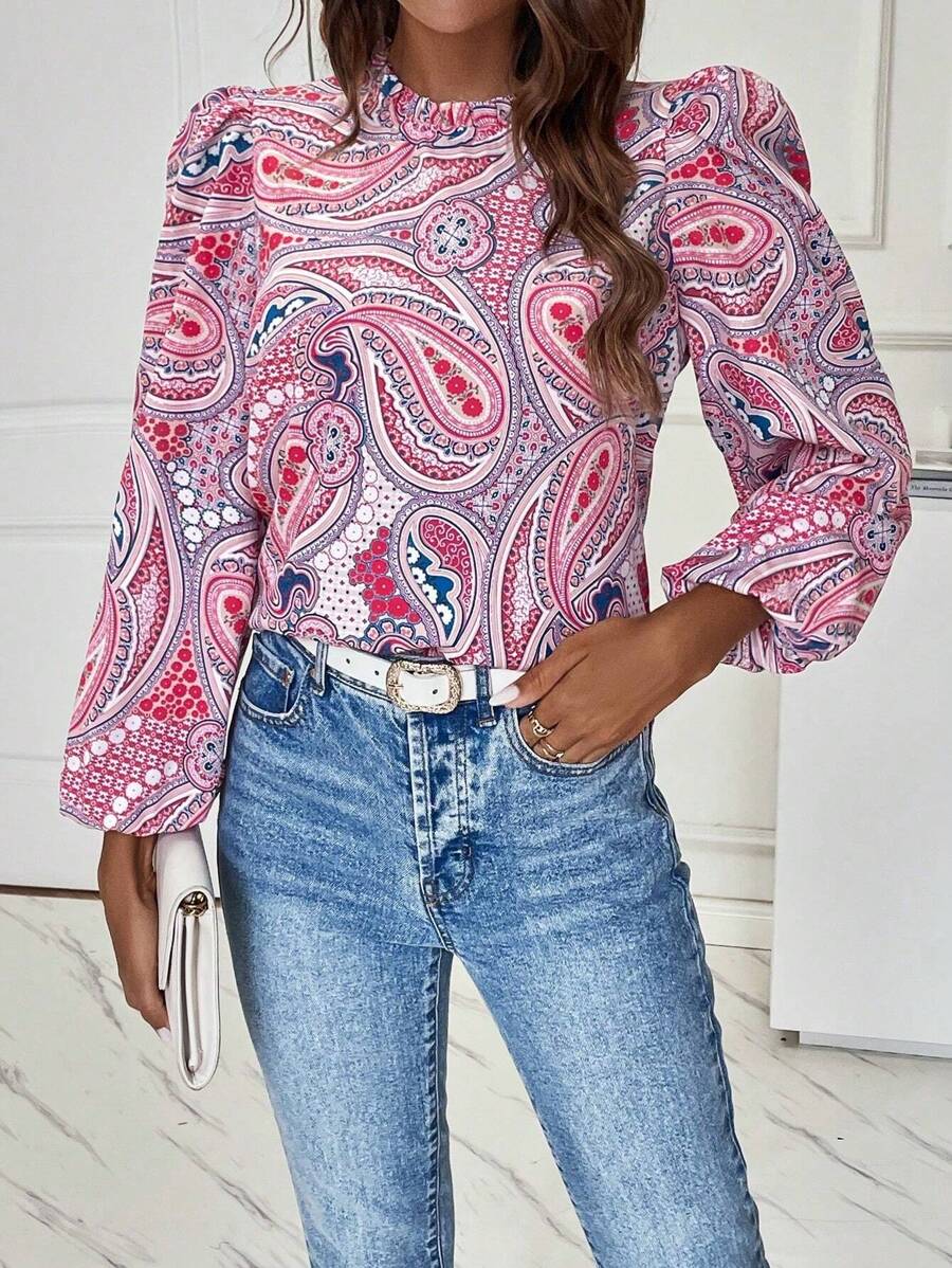 SHEIN LUNE 佩斯利印花燈籠袖襯衫 - 彩色 - 查看 1
