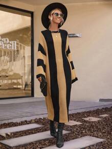 SHEIN LUNE 雙色落肩袖毛衣洋裝 - 彩色 - 查看 3