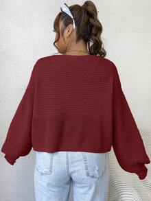 SHEIN Qutie Plus Drop Shoulder Ribbed Knit Cardigan - Red - View 2