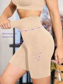 Solid High Waist Shapewear Shorts - Apricot - View 3