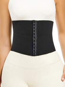 Solid Hook & Eye Front Waist Trainer - Black - View 3