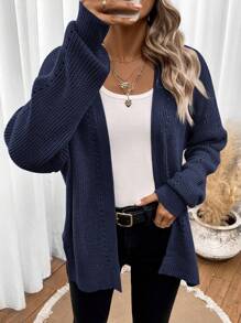 SHEIN LUNE Áo khoác cardigan thiết kế giản dị thả vai - Xanh đậm - Xem 3
