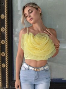 SHEIN Privé Floral Appliques Crop Cami Top - Yellow - View 3