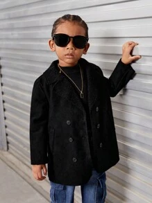 SHEIN Explorewe 小男孩雙排扣泰迪熊襯里外套