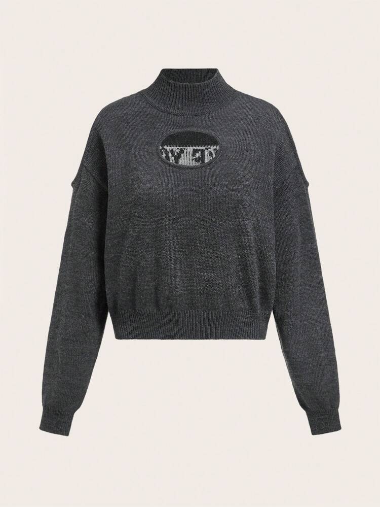 Slogan Graphic Cold Shoulder Sweater