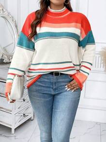 Calvaya Plus Colorblock Drop Shoulder Sweater Knit Pullover Fall Winter Sweater - Multicolor - View 5