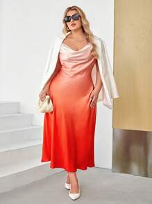 SHEIN Privé Plus Ombre Draped Collar Cami Dress - Coral Orange - View 1