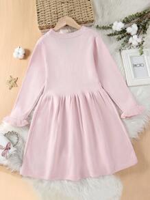 SHEIN Tween Girl Cable Knit Sweater Dress - Pink - View 2