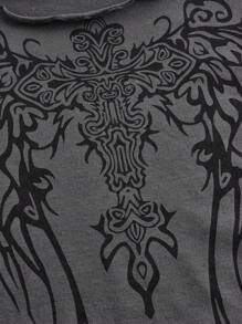 ROMWE Grunge Punk 翅膀圖案木耳邊T恤 - 深灰色 - 查看 5