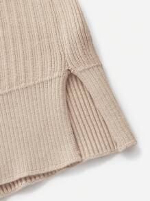 SHEIN Maternity V Neck Drop Shoulder Split Hem Sweater, For Winter - Khaki - View 8