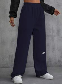 SHEIN EZwear 字母圖案斜口袋彈性腰帶衛褲 - 藏蓝色 - 查看 3