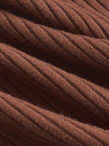 SHEIN MOD 二合一撞色短款T恤 - 棕色 - 查看 3