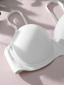 SHEIN Sujetador sin tirantes blanco acolchado para mujer con tirantes transparentes, diseño casual sin espalda, tela elástica de media resistencia - Blanco - Ver 3