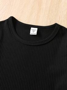 SHEIN Chica Joven ribete con fruncido Camiseta & ribete crudo bajo asimétrico Falda & Bolso