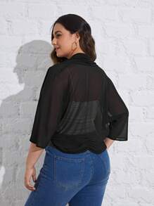 SHEIN Essnce Talla grande Cazadora unicolor con parte delantera abierta - Negro - Ver 2