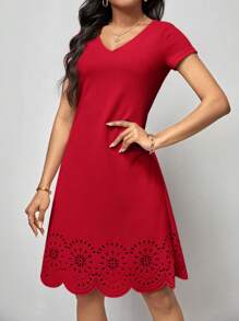 SHEIN Clasi Vestido cortado láser ribete en abanico - Rojo - Ver 3