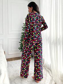RueChic Christmas Print PJ Set - Multicolor - View 2