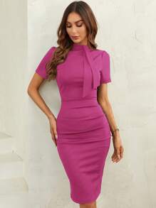 SHEIN Clasi Cổ giả Tách đùi Chất rắn Váy bodycon - Màu đỏ tím - Xem 4