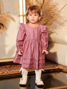 女童嬰兒荷葉邊荷葉邊袖層下擺洋裝 - 紫羅蘭色 - 查看 3